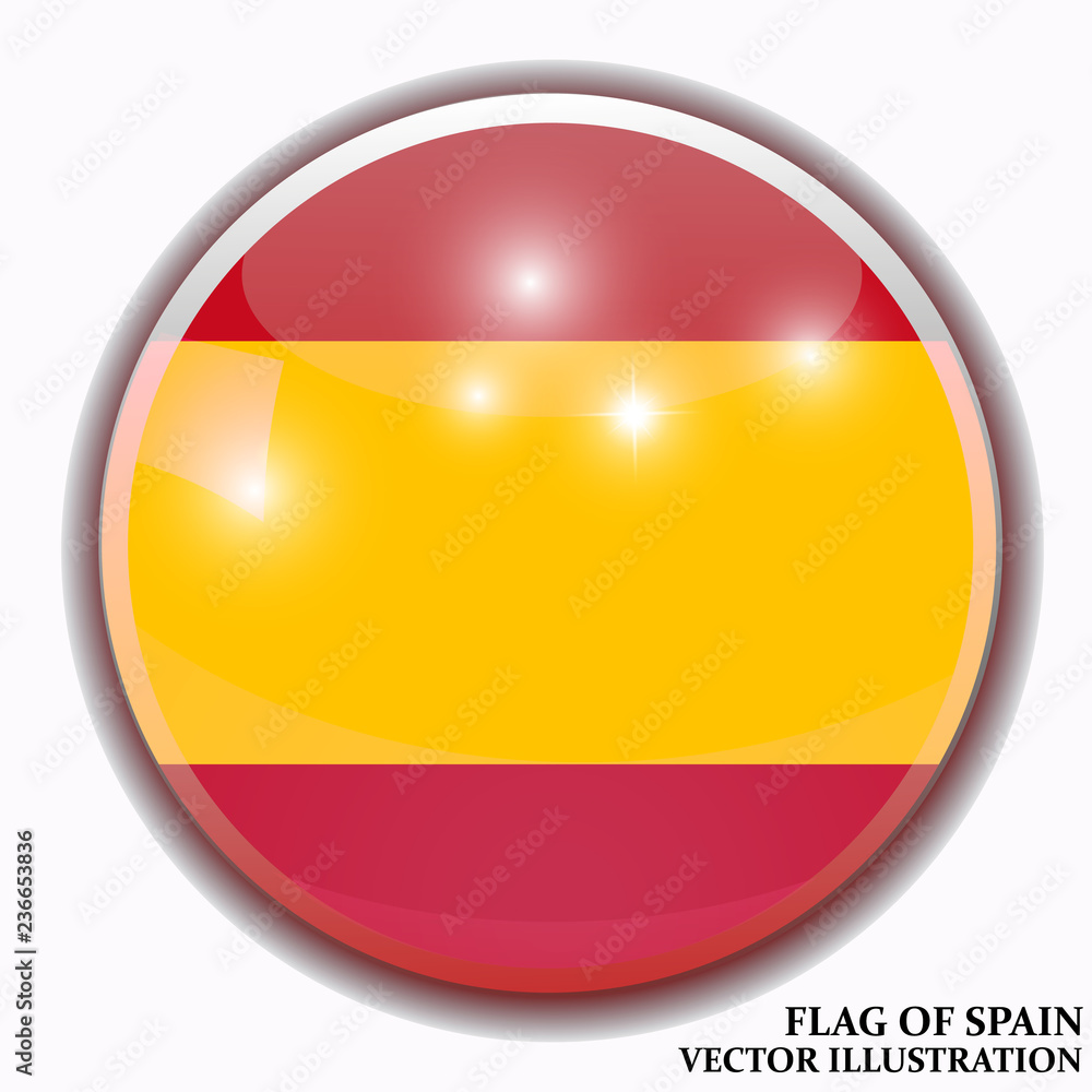 Obraz premium Happy Spain day background. Bright background with flag of Spain. Bright button with flag. Vector illustration.