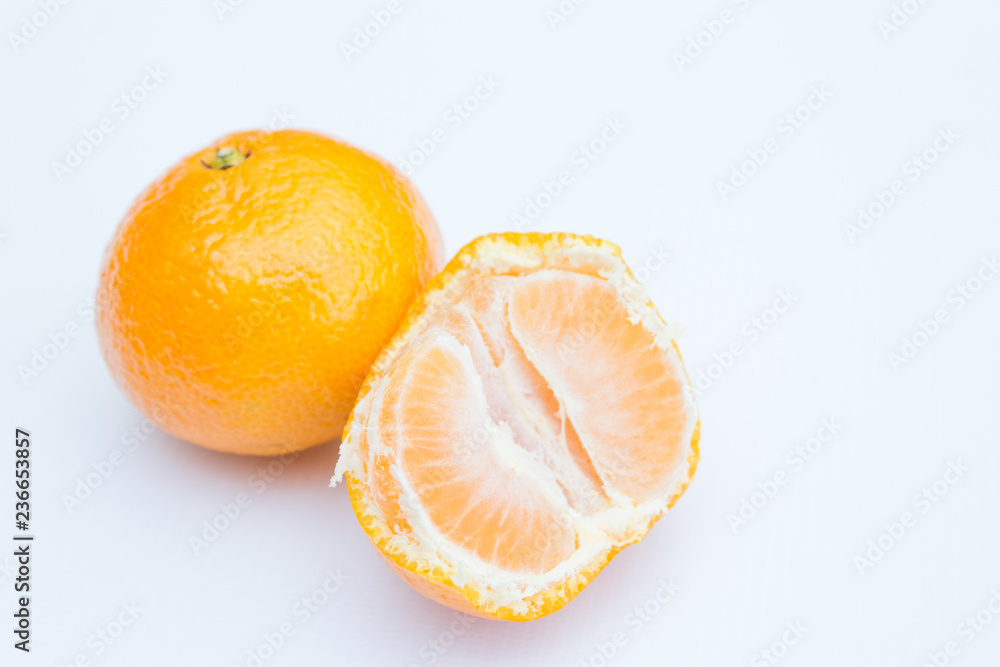 Peeled mandarin, mandarin on a white background Peeled mandarin, mandarin on a white background