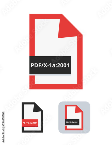 pdf/x-1a:2001 file flat vector icon. Symbol of PDF/X-1a – the most common ISO standard for blind exchange of PDF in CMYK between graphic designer and printing plant or printing house isolated on white