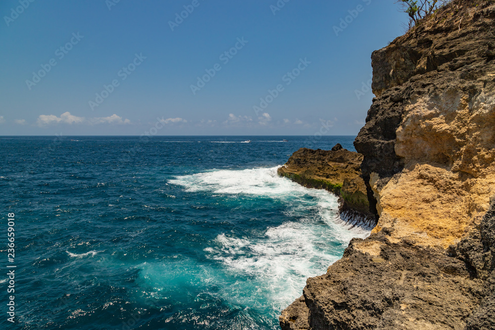 Waves at coast of the Nusa Penida island and Manta bay point near Broken beach. Indonesia.
