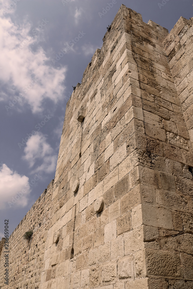 Old City exterior wall near Jaffa gate, old city of Jerusalem, Israel
