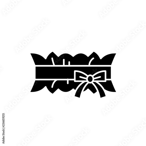 Wedding garter black icon, concept vector sign on isolated background. Wedding garter illustration, symbol