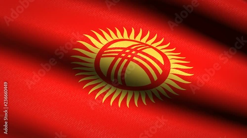 Kyrgyzstan Flag Waving Textile Textured Background. Seamless Loop Animation. Full Screen. Slow motion. 4K Video Footage photo