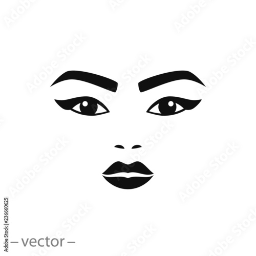 woman's face, eyes, eyebrows, lips, vector icon