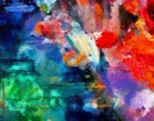 Detailed close-up grunge multi color abstract background. Dry brush strokes hand drawn oil painting on canvas texture. Creative simple pattern for graphic work, web design or wallpaper.  © Alexandr