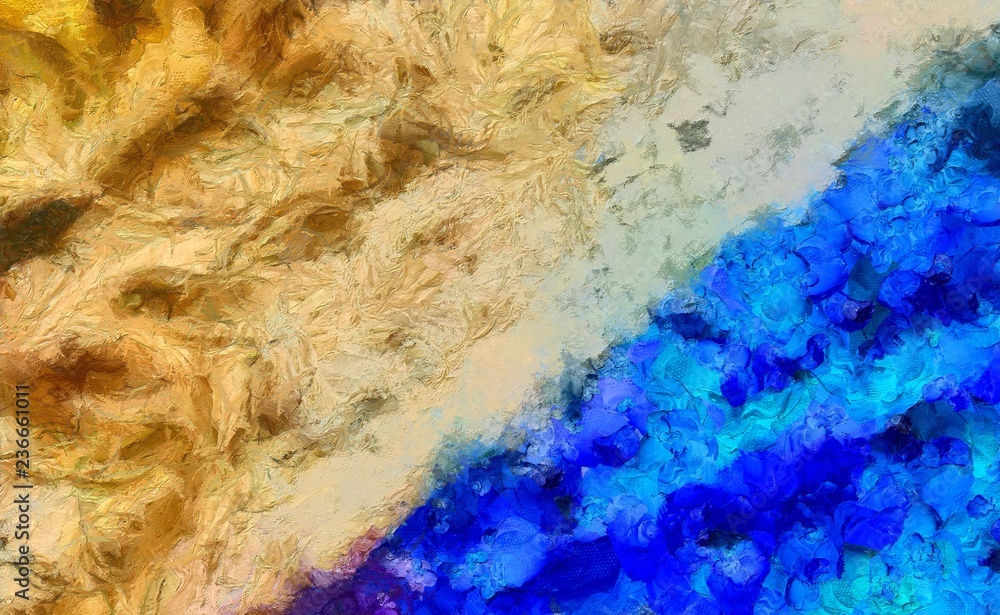 Obraz premium Detailed close-up grunge multi color abstract background. Dry brush strokes hand drawn oil painting on canvas texture. Creative simple pattern for graphic work, web design or wallpaper. 