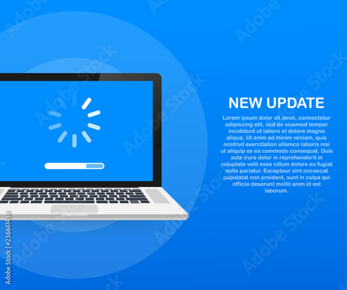 System software update, data update or synchronize with progress bar on the screen. Vector Illustration
