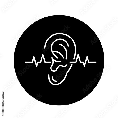 Hearing test black icon, concept vector sign on isolated background. Hearing test illustration, symbol