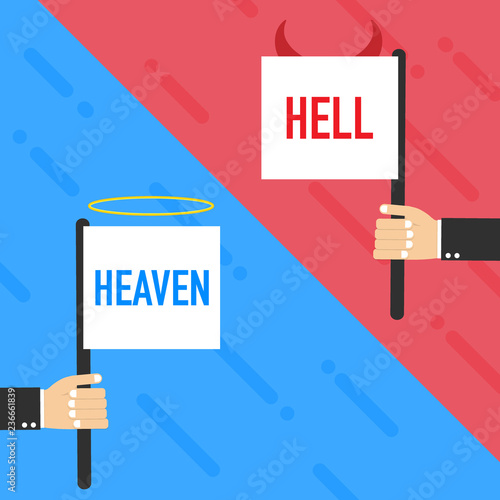 Hell or heaven. Angel and devil symbol. Good and bad on white background. Vector illustration.