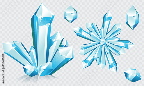 Vector collection of blue ice crystals 