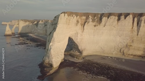 Drone video of the cliffs (Elephant Cliff) of Étretat, France, Normandy