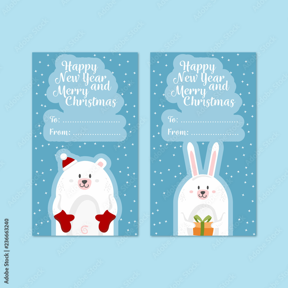Set of Christmas and New Year greeting cards. Vector illustration. Hand drawn lettering.