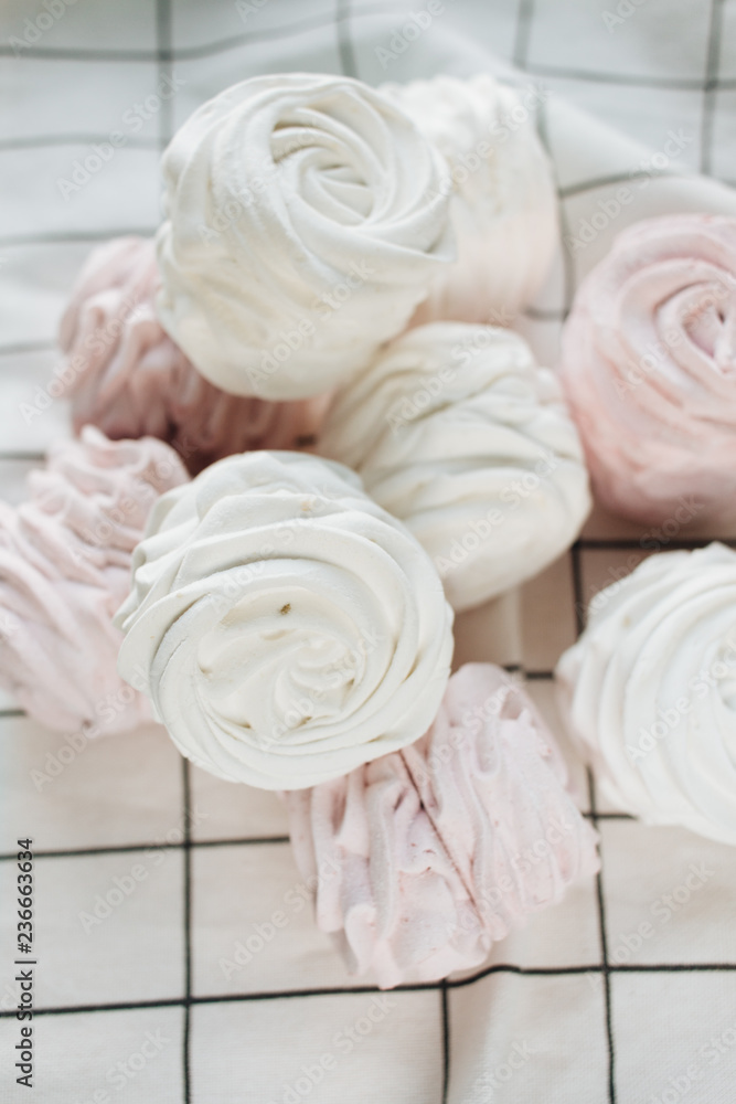 Delicious sweet white and pink marshmallows Delicious sweet white and pink marshmallows