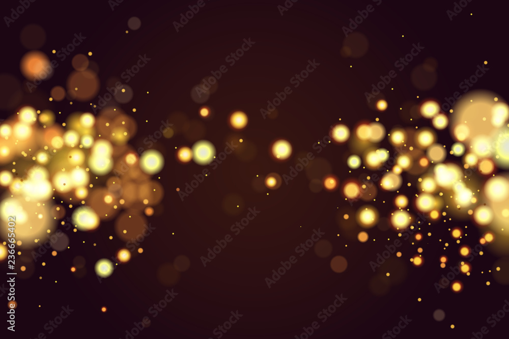 Abstract defocused circular Christmas golden bokeh sparkle glitter lights background. Magic christmas background. Elegant, shiny, metallic gold background. EPS 10. - obrazy, fototapety, plakaty 