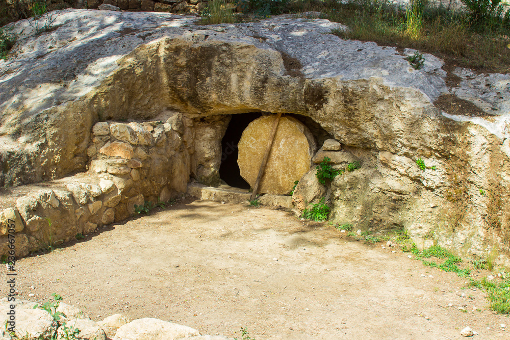 A jewish Garden Tomb with stone door in Israel