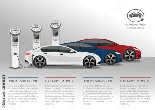 Vector banner with electric car and charging station
