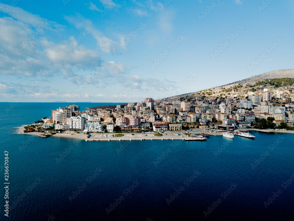 Artistic creative photo of a seaside city of saranda albania in europe balkans 