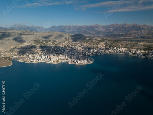 Mediterranean  city of saranda albania from above aerial view