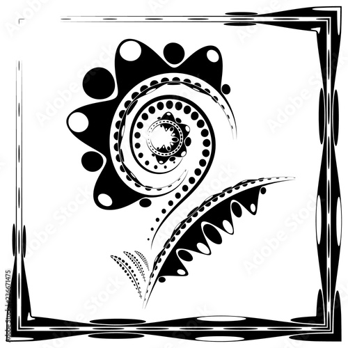 Fototapeta Naklejka Na Ścianę i Meble -  Gentle abstract black flower in the form of a sunflower or garden with large petals and a stem on a white background.