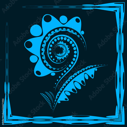 Fototapeta Naklejka Na Ścianę i Meble -  Gentle abstract blue flower in the form of a sunflower or garden with large petals and a stem on a lead background.