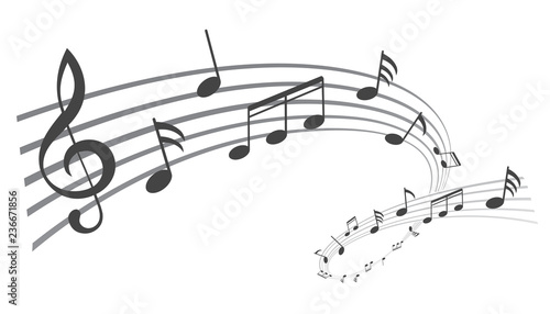 Fototapeta Music notes wave, black group musical notes – stock vector