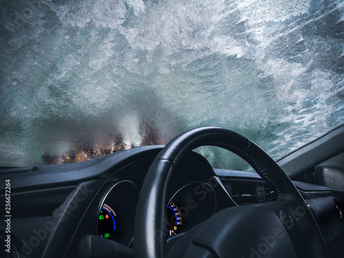 frozen car glass icy background automobile interior frosted