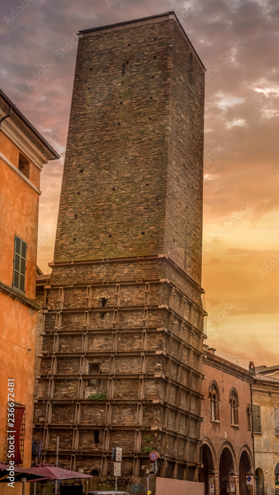 Afternoon sunset view of the leaning tower of Ravenna a lesser known Pisa like leaning tower in Emilia Romagna Italy