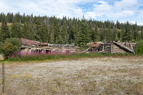 Abandoned buildings in Silver City ghost town, Yukon Territory, Canada