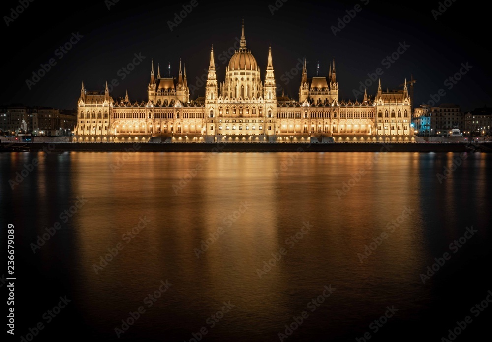 Parliament building in Budapest at night