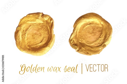 Golden circle frame and wax seal vector set