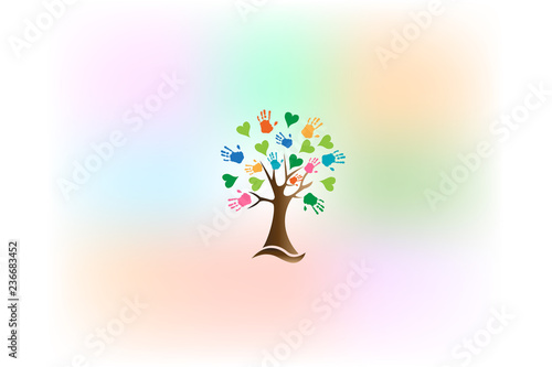 Tree hands love hearts logo