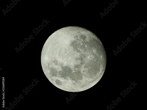 Full moon / The Moon is an astronomical body that orbits planet Earth and is Earth's only permanent natural satellite. It is the fifth-largest natural satellite in the Solar System
