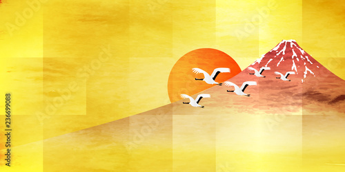 富士山　和紙　年賀状　背景 