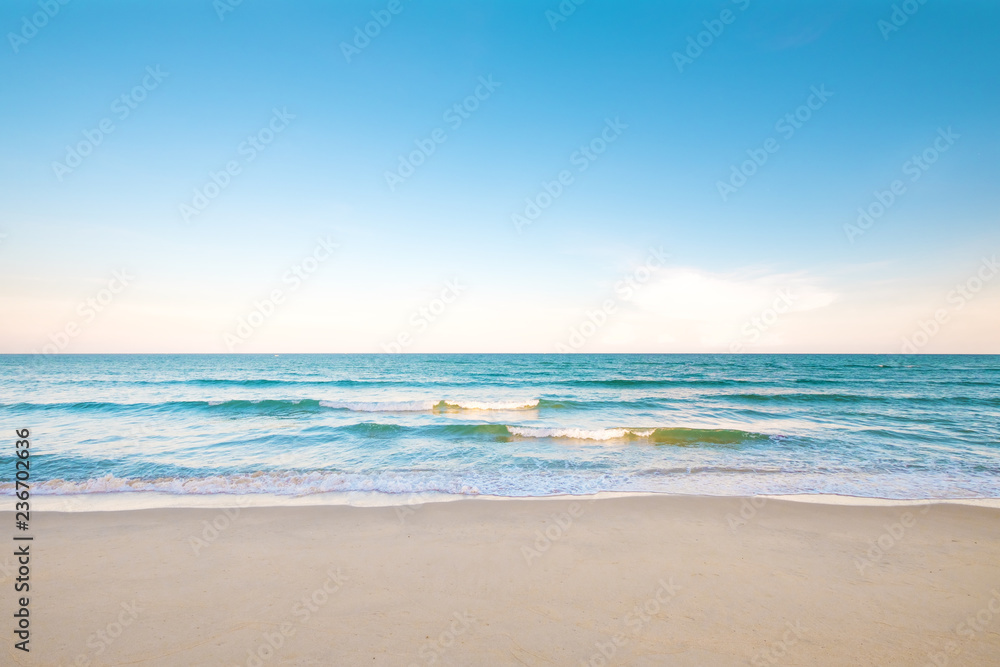 Beautiful tropical the beach (seascape) with sunlight in summer. Landscape of seaside.