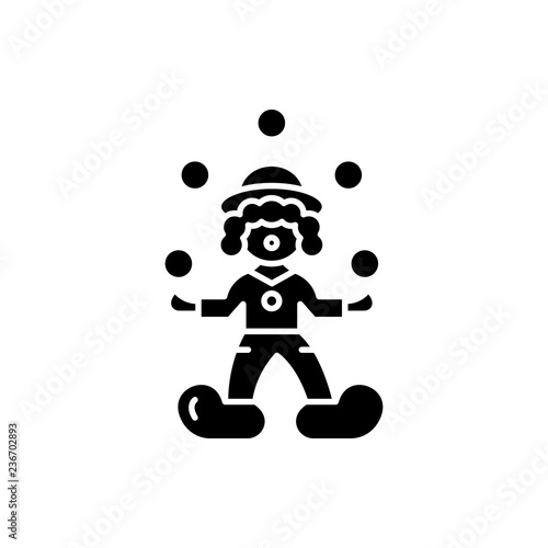 Clown juggler black icon, concept vector sign on isolated background. Clown juggler illustration, symbol