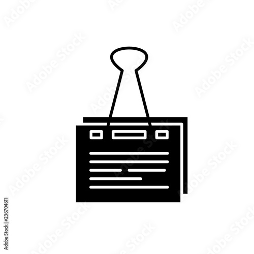 Paper peg black icon, concept vector sign on isolated background. Paper peg illustration, symbol