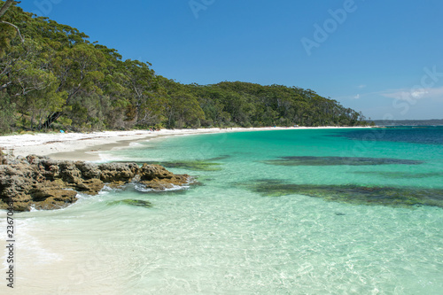 Fototapeta Naklejka Na Ścianę i Meble -  Stunning view of Murrays Beach, located within Booderee National Park in Jervis Bay Territory, a three hours drive south of Sydney, New South Wales, Australia. Beautiful rocks, crystal clear water.