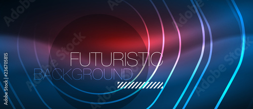 Neon glowing lines, magic energy space blue light concept, abstract background wallpaper design