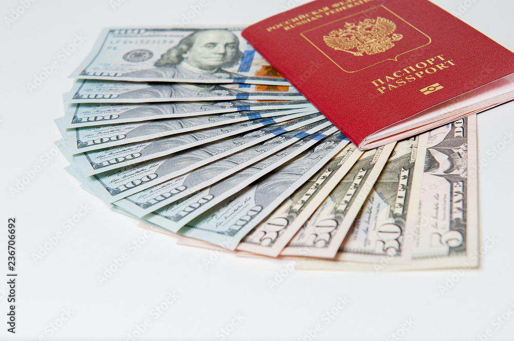Passport and money. Travel expenses concept uncropped on white background. Money from different countries. Passport and money. Travel expenses concept uncropped on white background. Money from different countries.