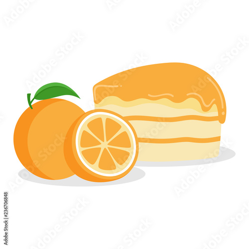 Orange Cake, delicious sweets and desserts, flat design vector isolated white background.