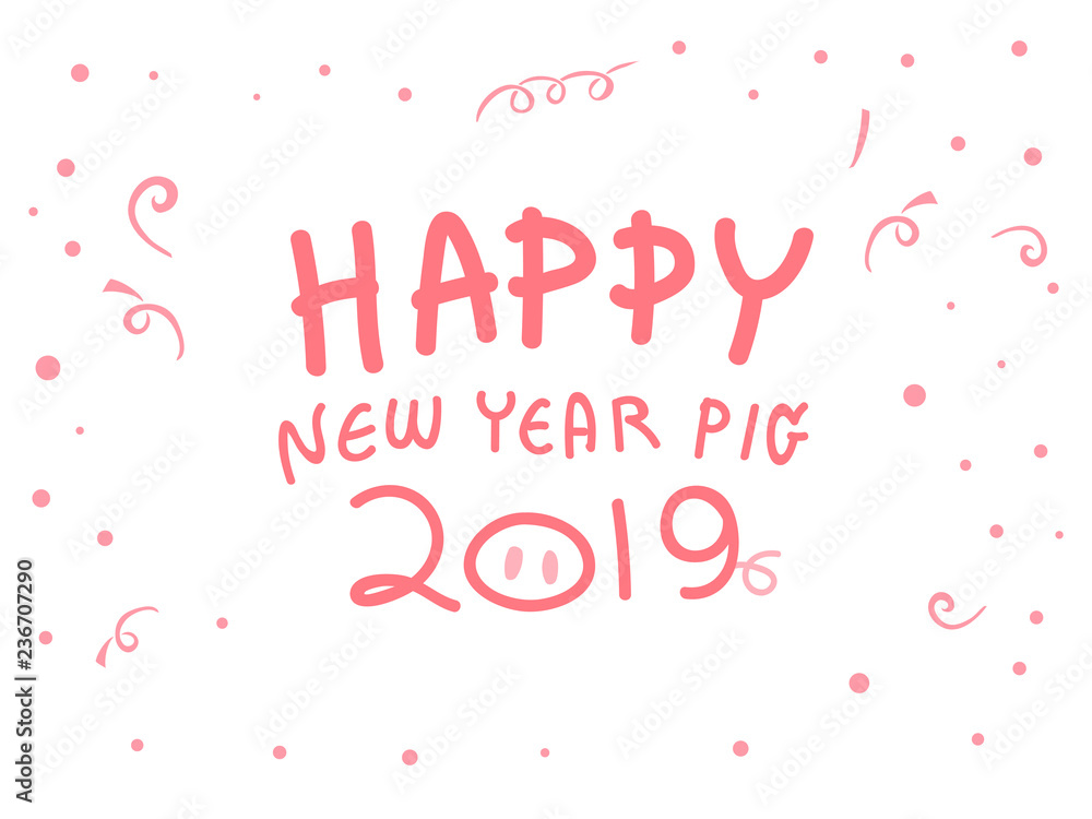 Calligraphy Text Design for Happy New Year 2019 Holiday. Happy Cheerful and Greeting for Card invitation concept Lettering Composition and Burst flat vector illustrator.
