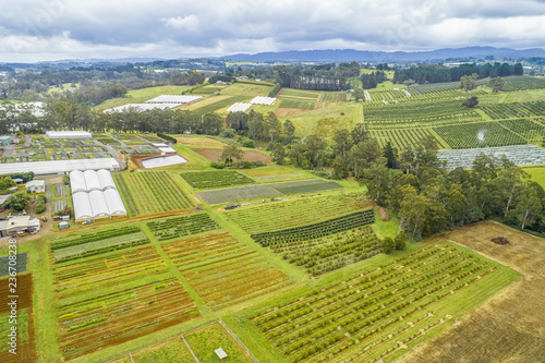 Aerial view of fields in Australian countryside