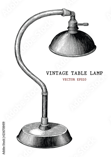 Vintage table lamp hand draw vintage engraving antique style isolated on white background