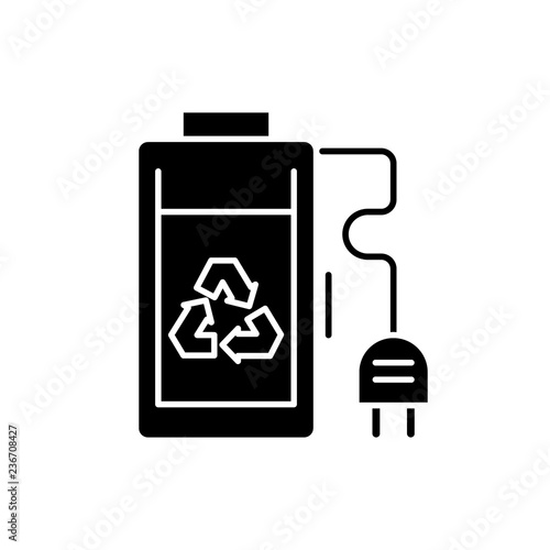 Rechargeable battery black icon, concept vector sign on isolated background. Rechargeable battery illustration, symbol