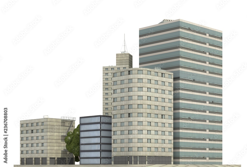 Modern buildings isolated on white background 3d illustration Modern buildings isolated on white background 3d illustration