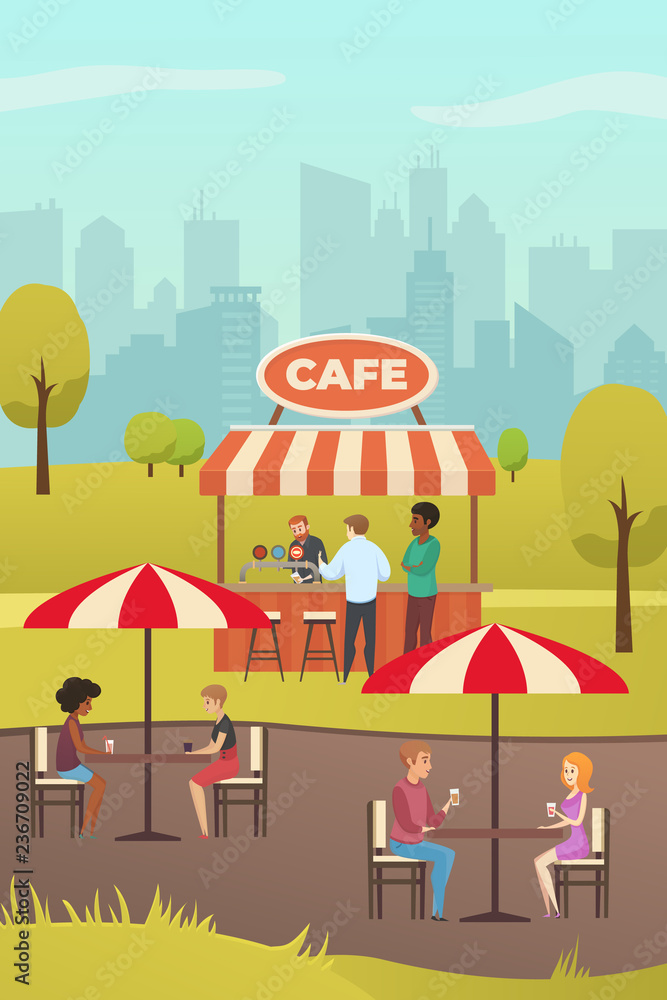 Street Cafe or Summer Bar in City Park Flat Vector Street Cafe or Summer Bar in City Park Flat Vector