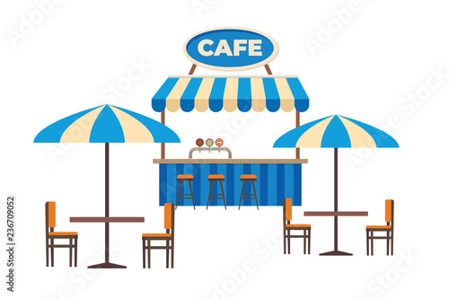 Street Cafe or Outdoor Restaurant Flat Vector