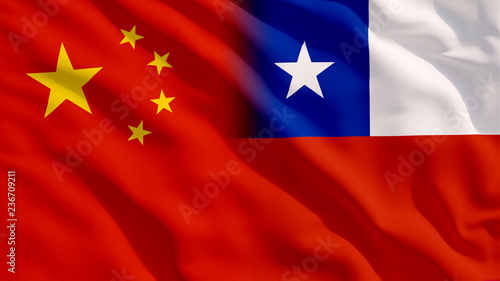 Waving China and Chile Flags