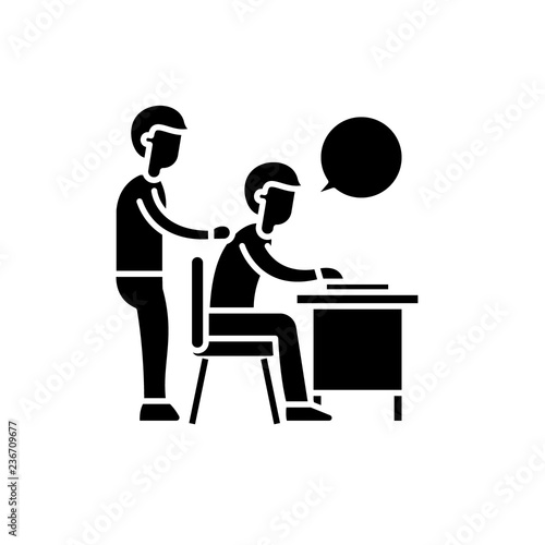 Delegation of work black icon, concept vector sign on isolated background. Delegation of work illustration, symbol