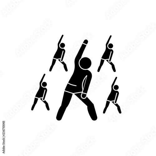 Group fitness black icon, concept vector sign on isolated background. Group fitness illustration, symbol